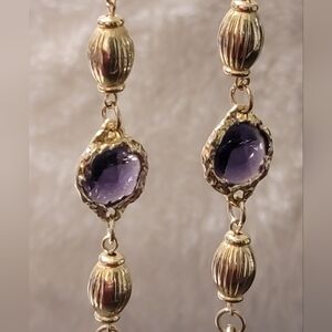 Violet Rivoli Cut Glass and Goldtone Fluted Beads, 26" - Vintage, Estate